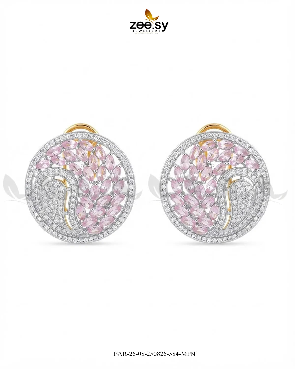 Ripple Pave Zircon Earrings - Golden Golden Mint Pink Earrings - Zeesy Jewellery Pakistan | Premium Artificial & Imitation Jewellery