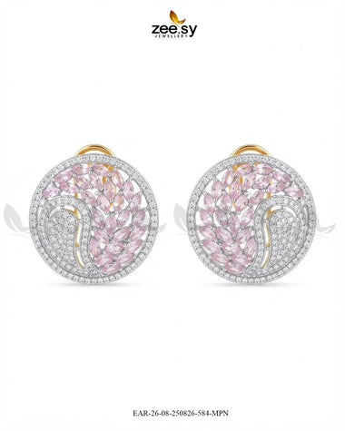 Ripple Pave Zircon Earrings - Golden Golden Mint Pink Earrings - Zeesy Jewellery Pakistan | Premium Artificial & Imitation Jewellery