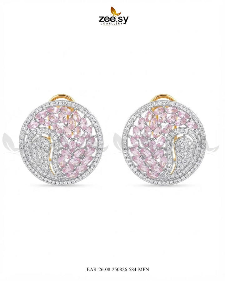 Ripple Pave Zircon Earrings - Golden Golden Mint Pink Earrings - Zeesy Jewellery Pakistan | Premium Artificial & Imitation Jewellery