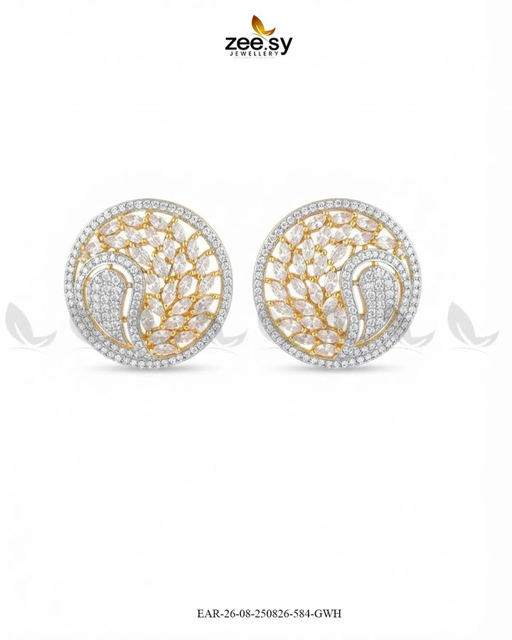 Ripple Pave Zircon Earrings - Golden Earrings - Zeesy Jewellery Pakistan | Premium Artificial & Imitation Jewellery