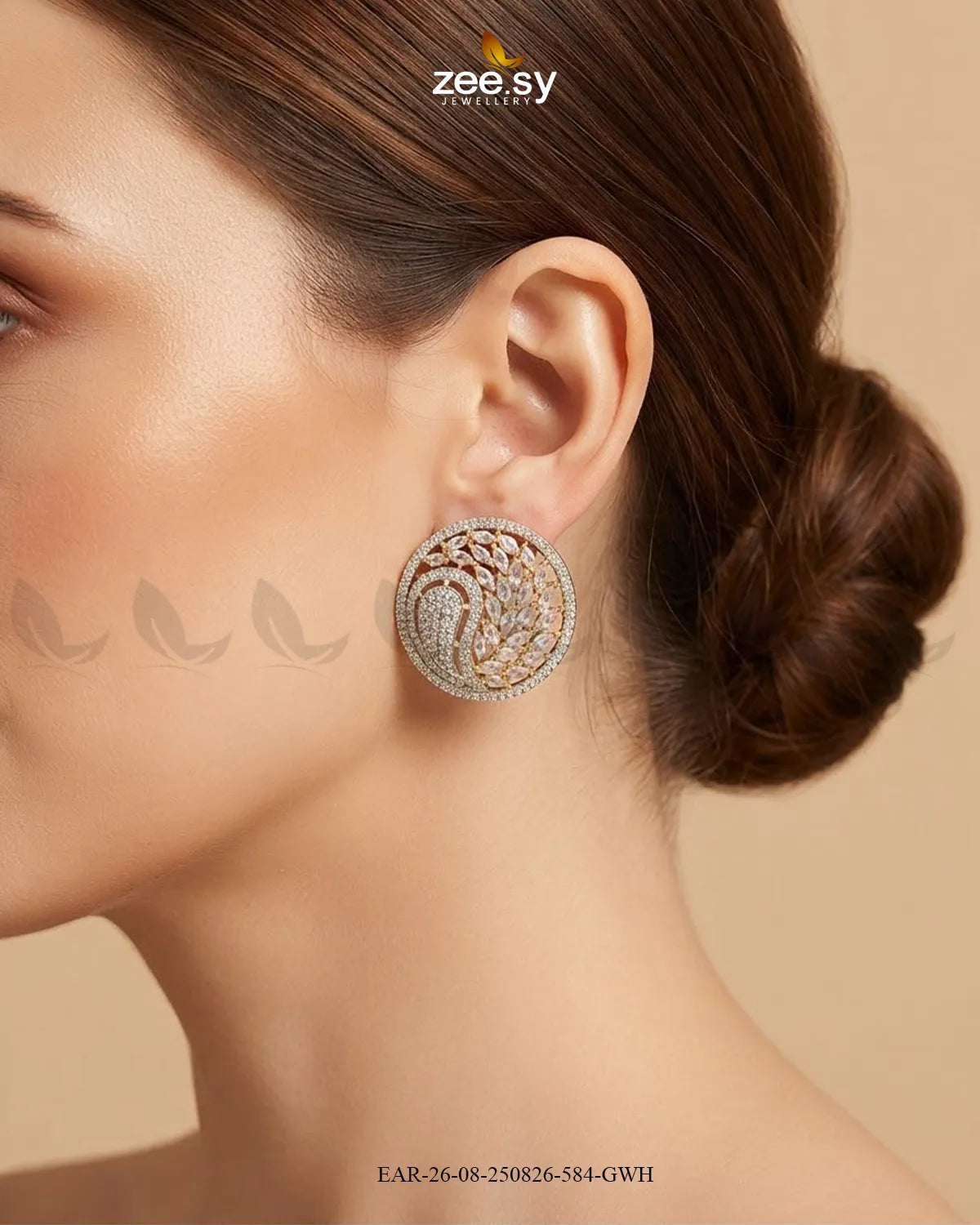 Ripple Pave Zircon Earrings - Golden Earrings - Zeesy Jewellery Pakistan | Premium Artificial & Imitation Jewellery
