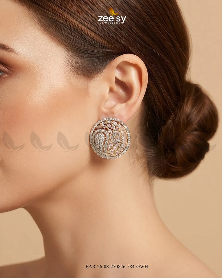 Ripple Pave Zircon Earrings - Golden Earrings - Zeesy Jewellery Pakistan | Premium Artificial & Imitation Jewellery