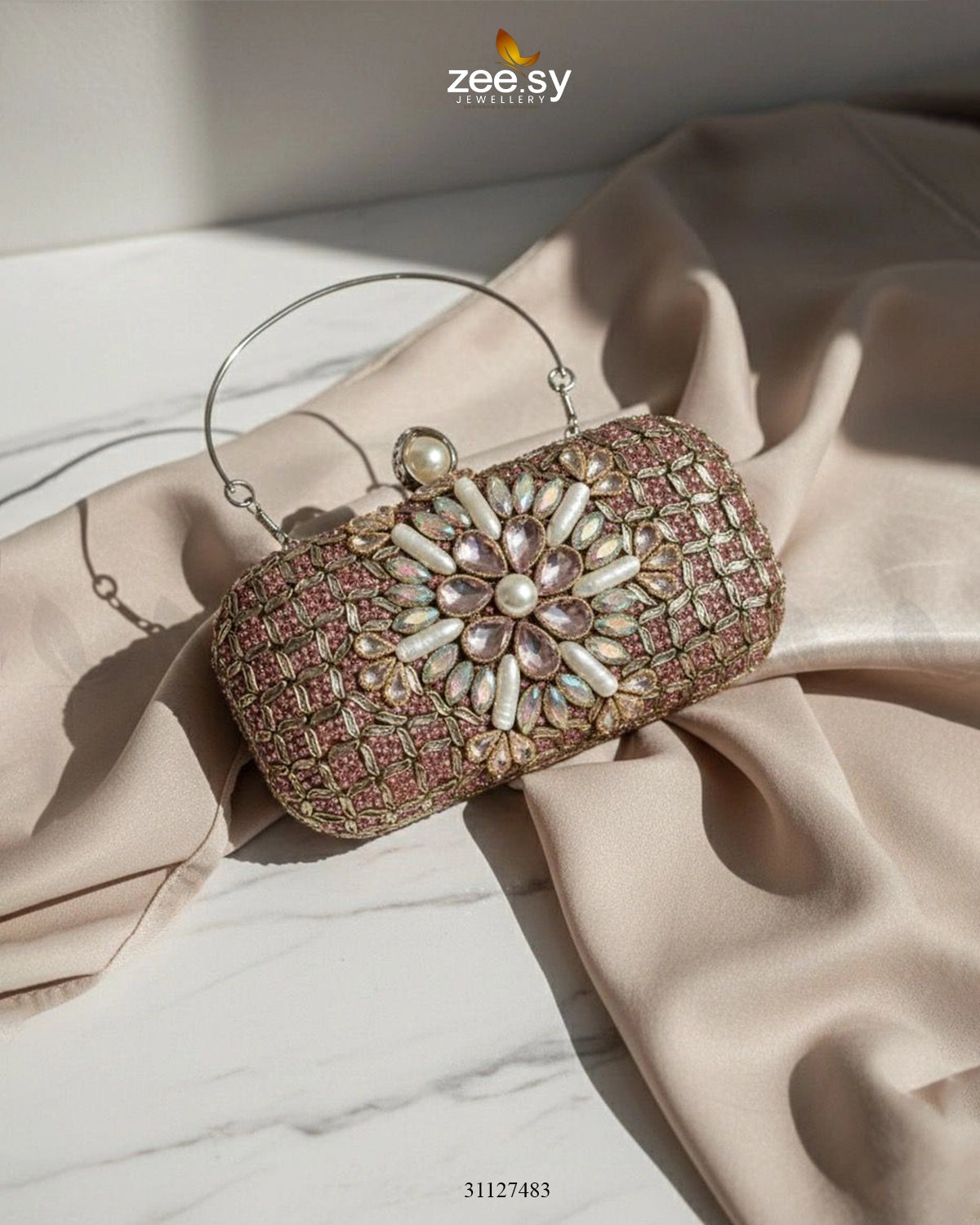 Rose Petal Crystal Clutch Bag - Zeesy Jewellery