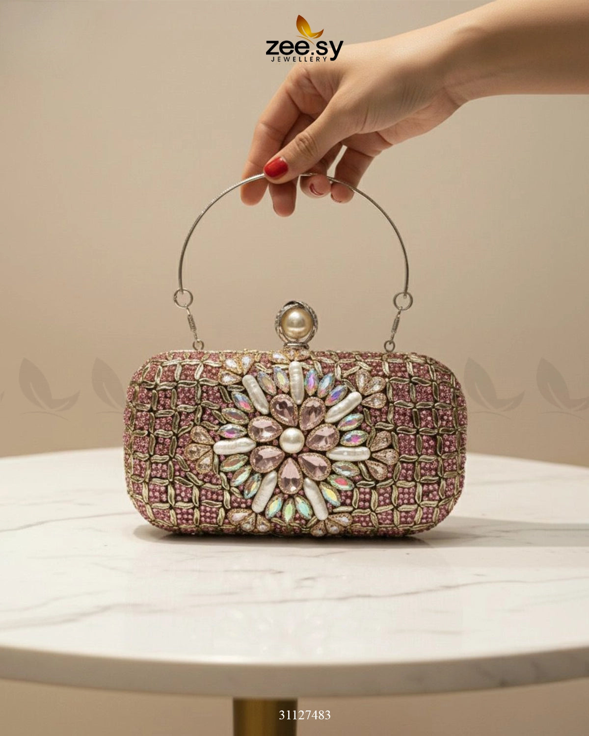 Rose Petal Crystal Clutch Bag - Zeesy Jewellery