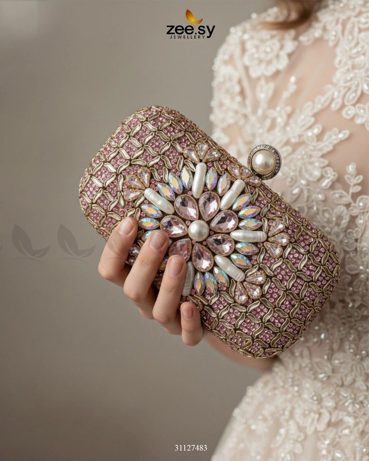 Rose Petal Crystal Clutch Bag - Zeesy Jewellery