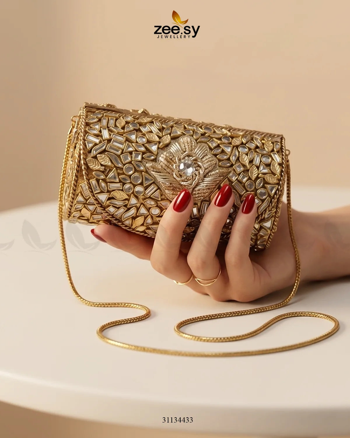 Roseate Crystal Bloom Clutch Bag ACCESSORIES - Zeesy Jewellery Pakistan | Premium Artificial & Imitation Jewellery