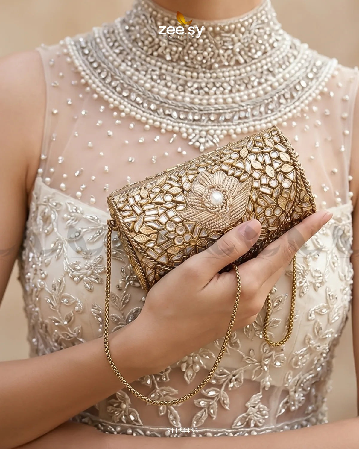 Roseate Crystal Bloom Clutch Bag ACCESSORIES - Zeesy Jewellery Pakistan | Premium Artificial & Imitation Jewellery