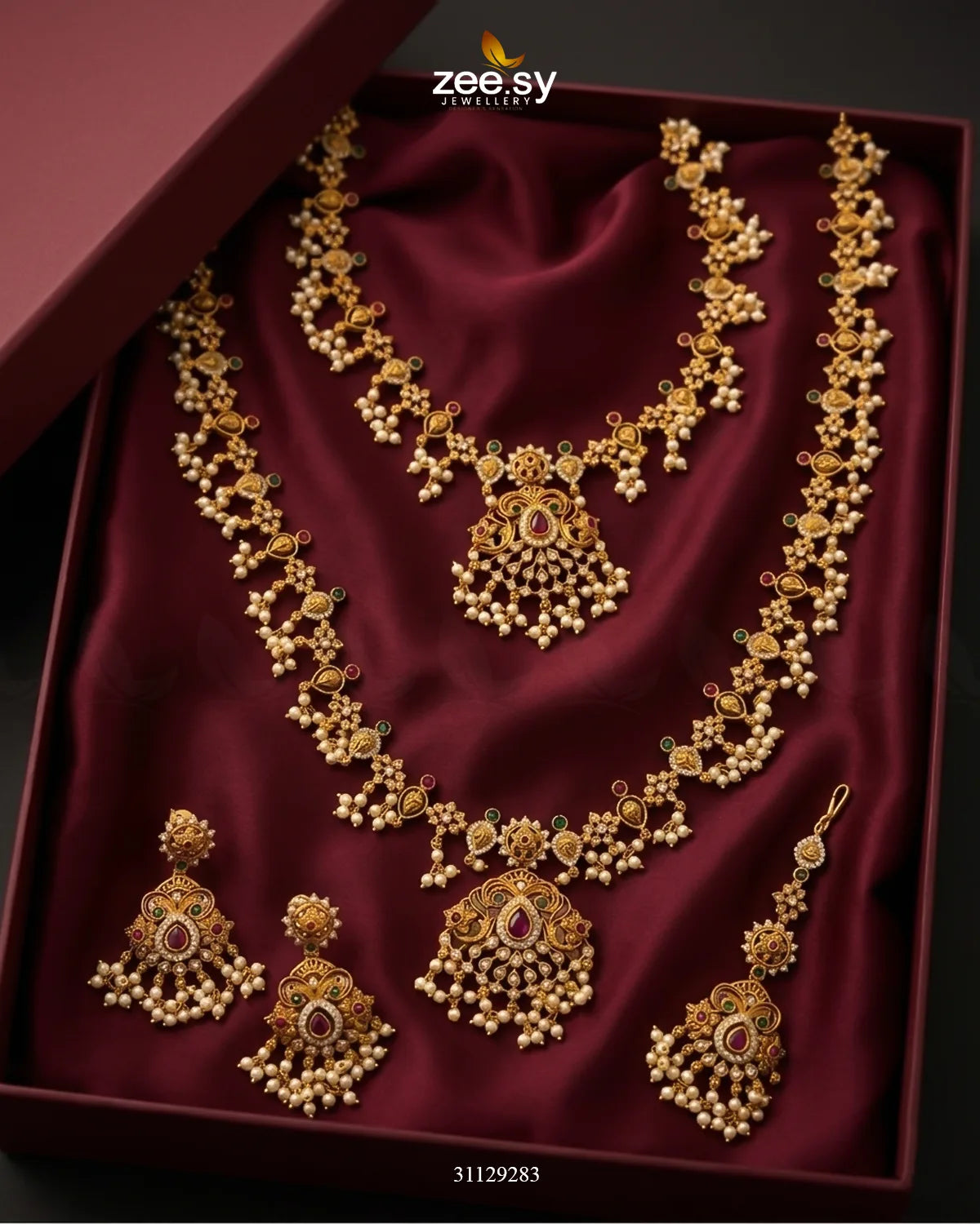 Roseate Teardrop Pearl Malla Set Malla Necklace - Zeesy Jewellery Pakistan | Premium Artificial & Imitation Jewellery