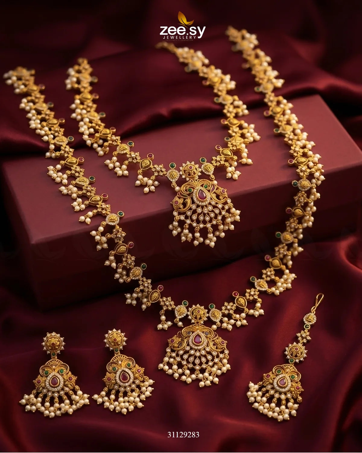 Roseate Teardrop Pearl Malla Set Malla Necklace - Zeesy Jewellery Pakistan | Premium Artificial & Imitation Jewellery