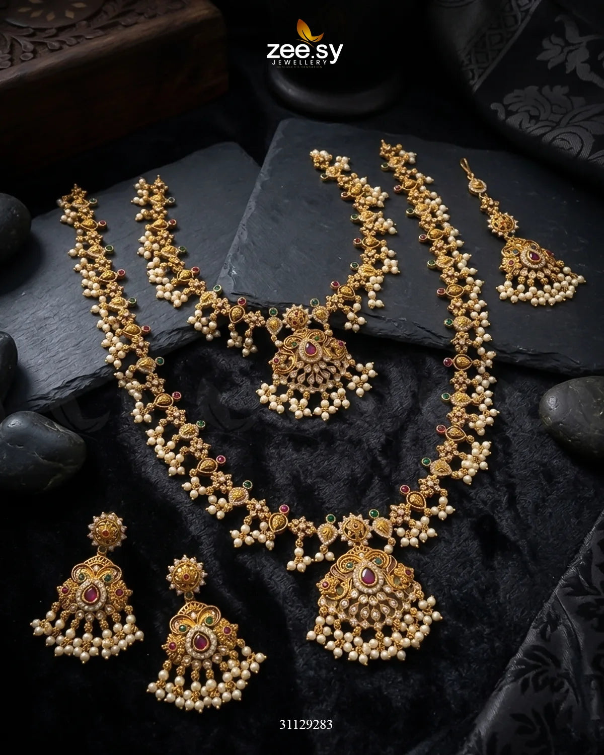 Roseate Teardrop Pearl Malla Set Malla Necklace - Zeesy Jewellery Pakistan | Premium Artificial & Imitation Jewellery