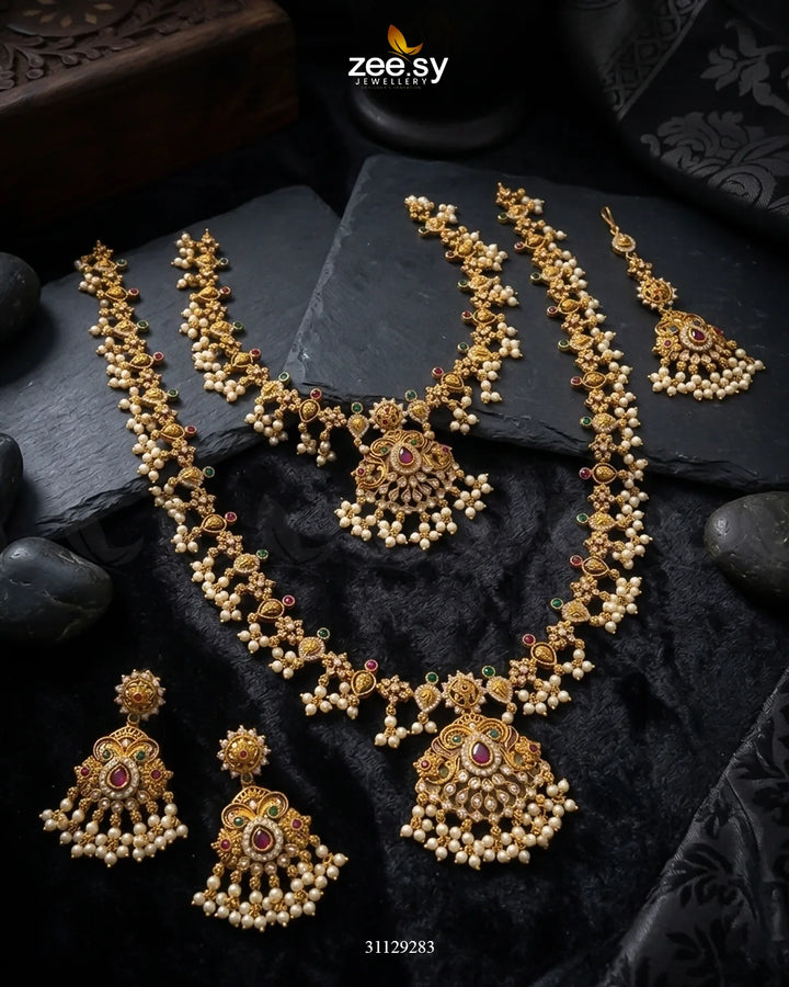 Roseate Teardrop Pearl Malla Set Malla Necklace - Zeesy Jewellery Pakistan | Premium Artificial & Imitation Jewellery