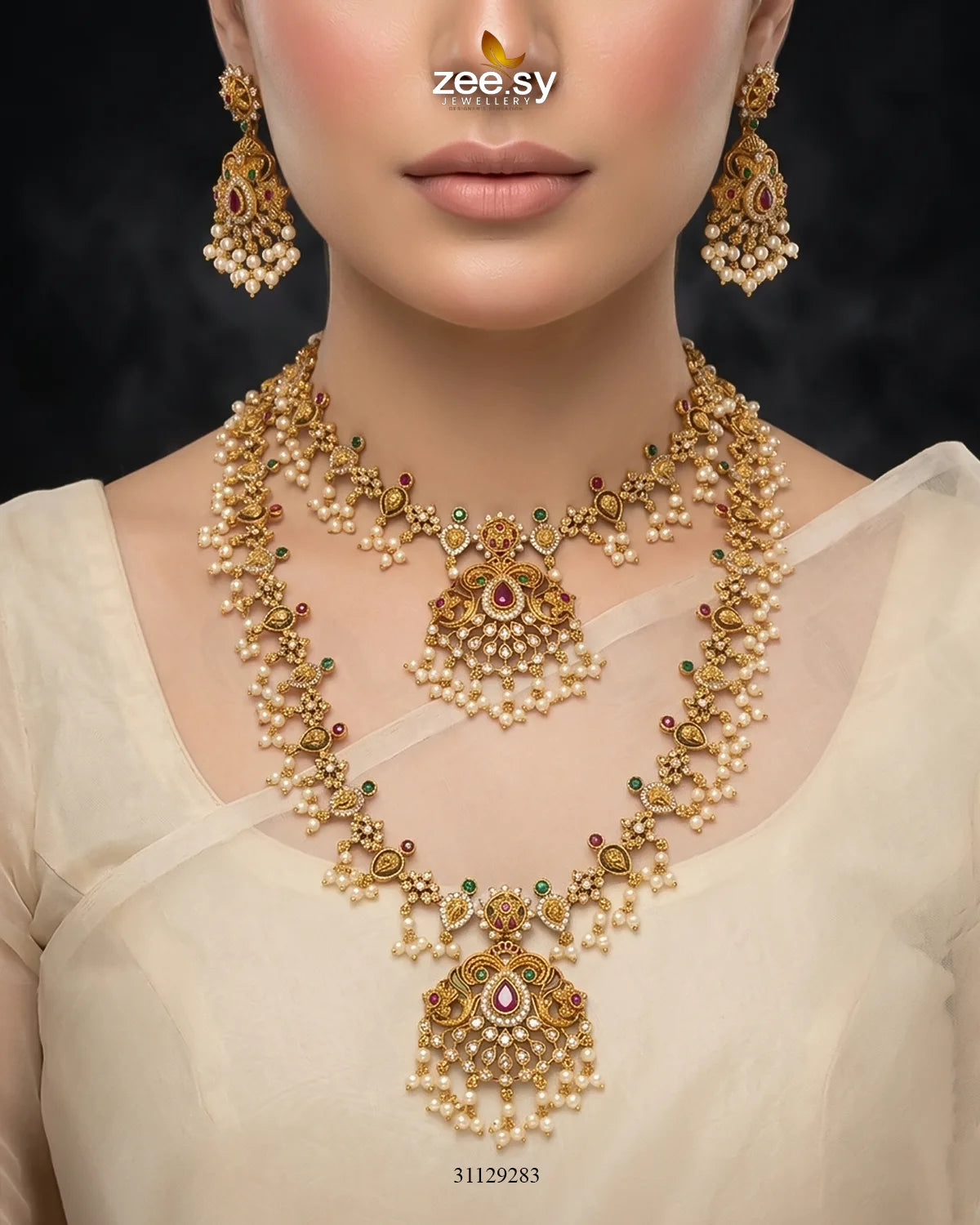 Roseate Teardrop Pearl Malla Set Malla Necklace - Zeesy Jewellery Pakistan | Premium Artificial & Imitation Jewellery