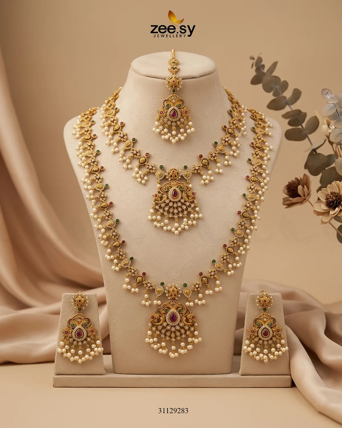 Roseate Teardrop Pearl Malla Set Malla Necklace - Zeesy Jewellery Pakistan | Premium Artificial & Imitation Jewellery