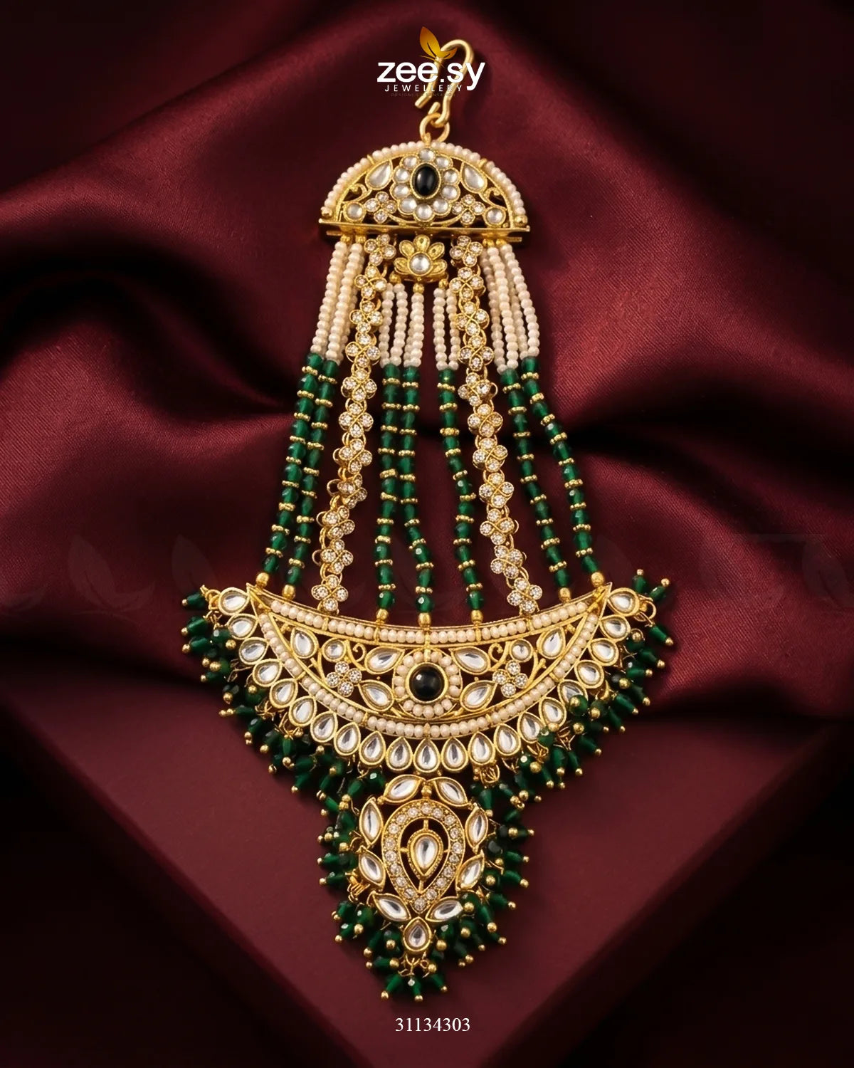 Roshan Pearl Kundan Jhumar Golden Green jhumar - Zeesy Jewellery Pakistan | Premium Artificial & Imitation Jewellery