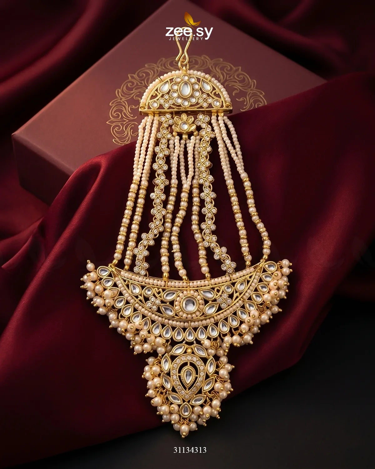 Roshan Pearl Kundan Jhumar Golden White jhumar - Zeesy Jewellery Pakistan | Premium Artificial & Imitation Jewellery