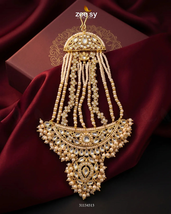 Roshan Pearl Kundan Jhumar Golden White jhumar - Zeesy Jewellery Pakistan | Premium Artificial & Imitation Jewellery