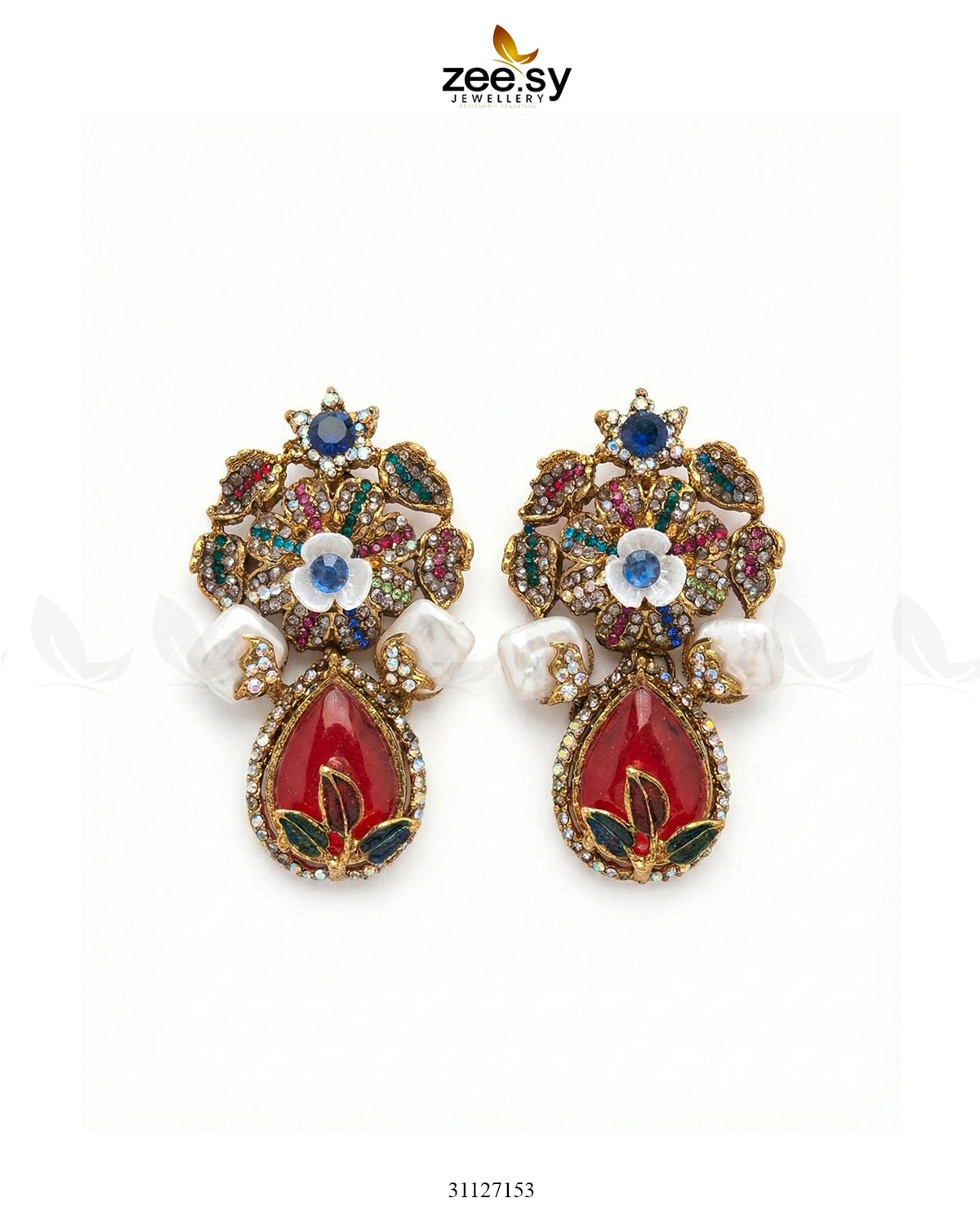 Roszir Pearl Drop Earrings Ruby - Zeesy Jewellery