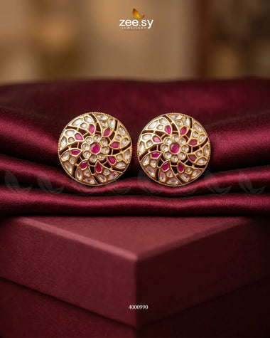 Round Filigree Kundan Studs Earrings