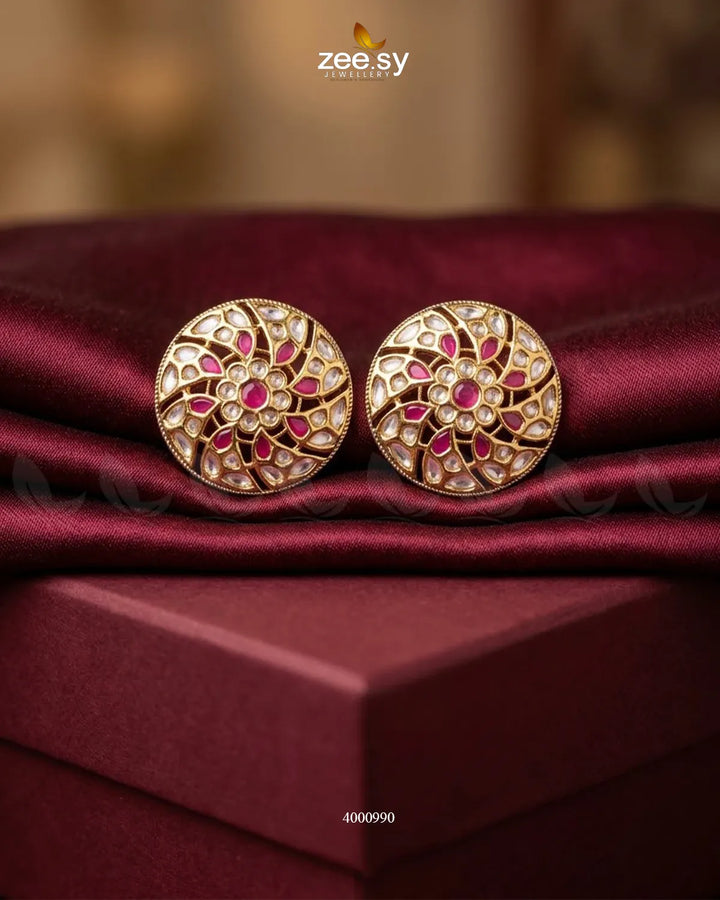Round Filigree Kundan Studs Earrings