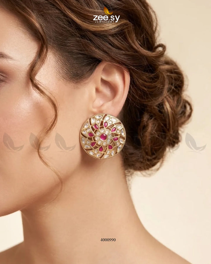 Round Filigree Kundan Studs Earrings