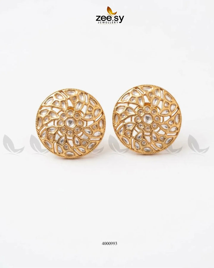 Round Filigree Kundan Studs Earrings