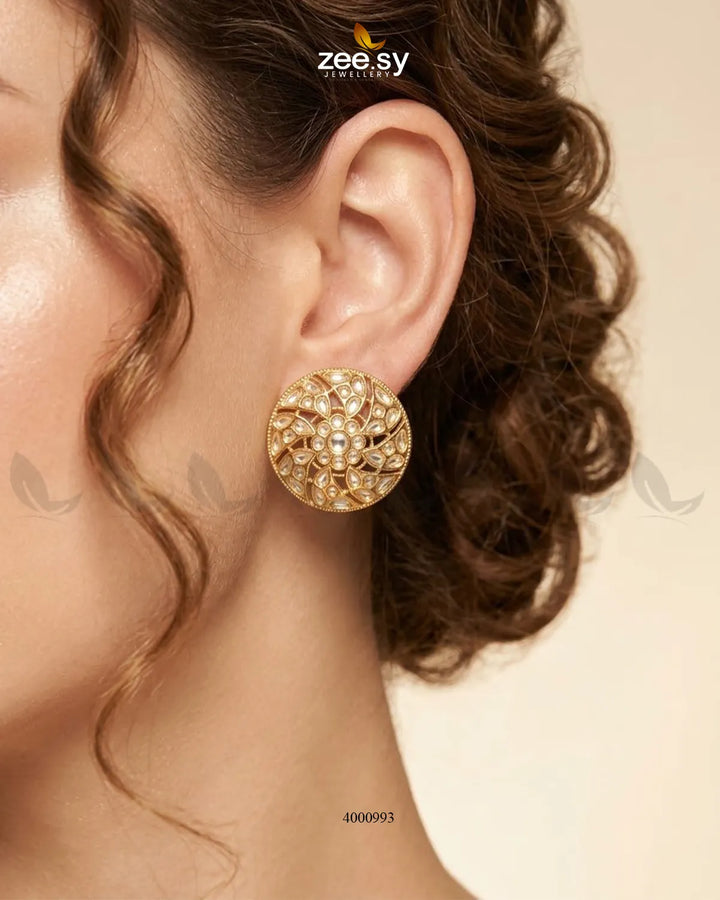 Round Filigree Kundan Studs Earrings
