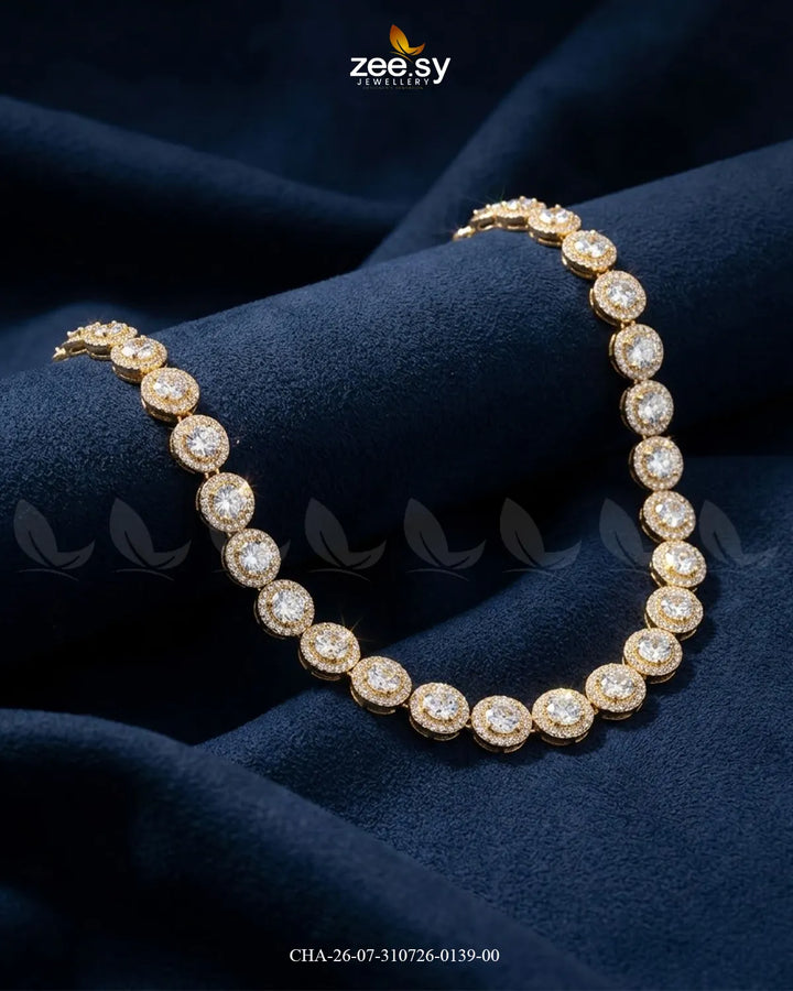 Round Solitaire Halo Tennis Chain