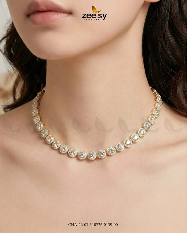 Round Solitaire Halo Tennis Chain