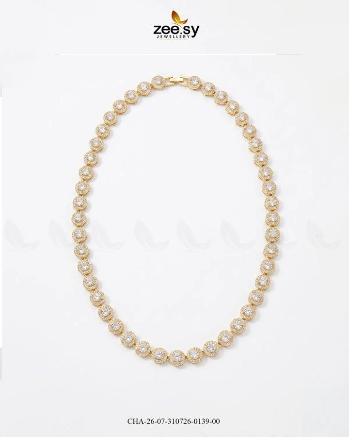 Round Solitaire Halo Tennis Chain