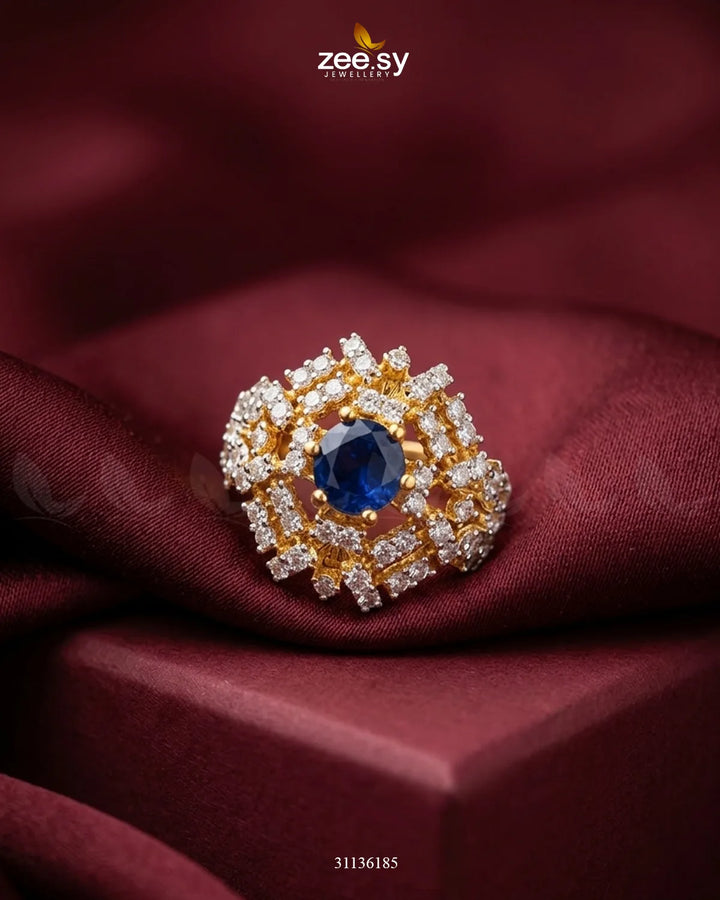 Royal Azure Cluster Ring Golden Blue Finger Ring - Zeesy Jewellery Pakistan | Premium Artificial & Imitation Jewellery