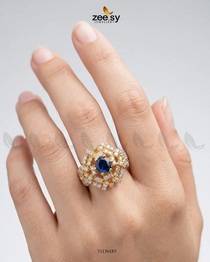 Royal Azure Cluster Ring Finger Ring - Zeesy Jewellery Pakistan | Premium Artificial & Imitation Jewellery