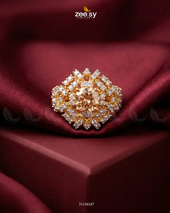Royal Azure Cluster Ring Golden Champagne Finger Ring - Zeesy Jewellery Pakistan | Premium Artificial & Imitation Jewellery