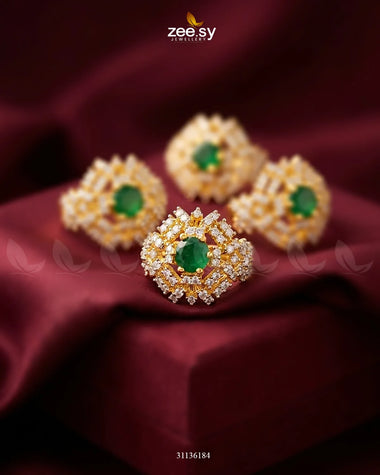 Royal Azure Cluster Ring Golden Green Finger Ring - Zeesy Jewellery Pakistan | Premium Artificial & Imitation Jewellery