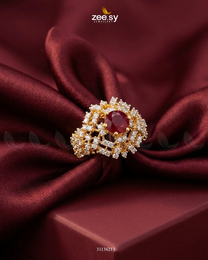 Royal Azure Cluster Ring Golden Red Finger Ring - Zeesy Jewellery Pakistan | Premium Artificial & Imitation Jewellery