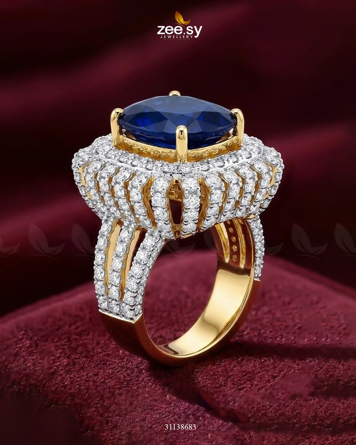 Royal Azure Halo Ring Finger Ring - Zeesy Jewellery Pakistan | Premium Artificial & Imitation Jewellery