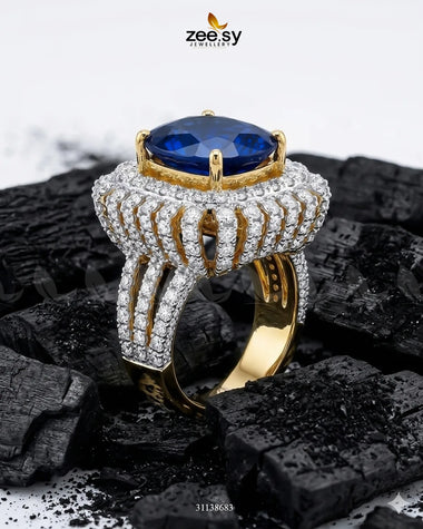 Royal Azure Halo Ring Golden Blue Finger Ring - Zeesy Jewellery Pakistan | Premium Artificial & Imitation Jewellery