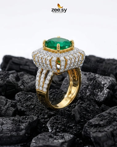 Royal Azure Halo Ring Golden Green Finger Ring - Zeesy Jewellery Pakistan | Premium Artificial & Imitation Jewellery