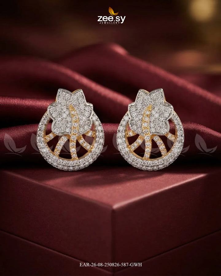 Royal Floral Zircon Earrings - Golden
