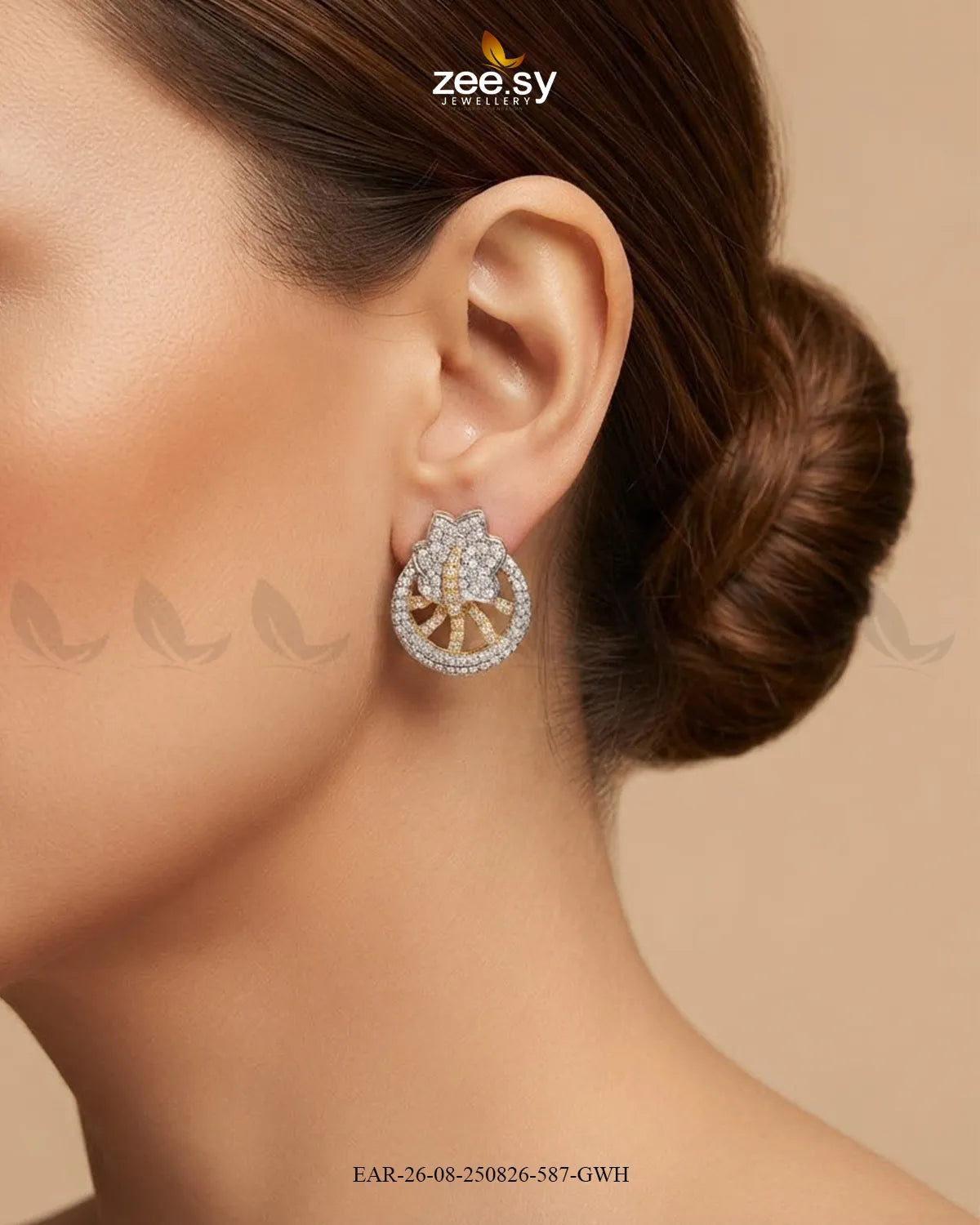 Royal Floral Zircon Earrings - Golden
