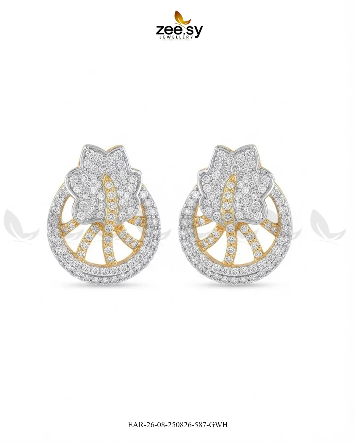 Royal Floral Zircon Earrings - Golden