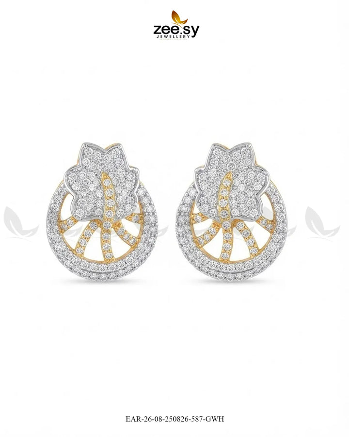Royal Floral Zircon Earrings - Golden