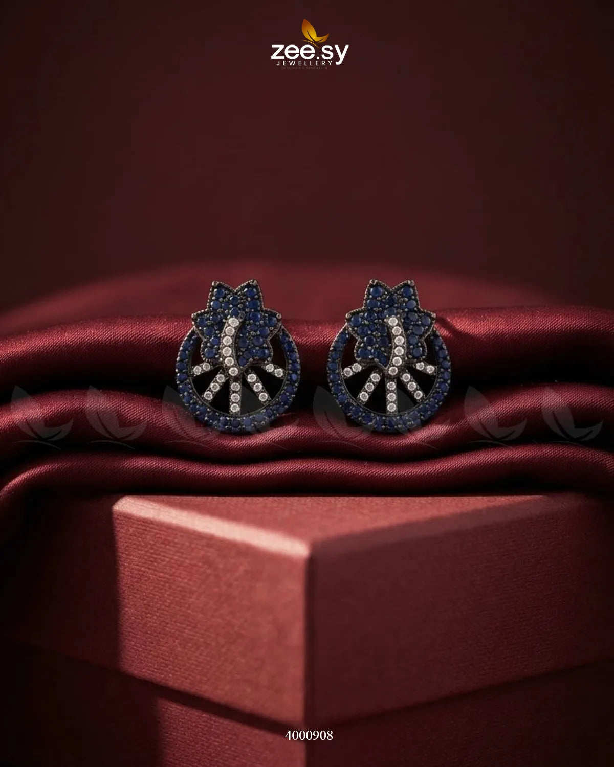 Royal Floral Zircon Earrings - Metallic Metallic Blue Earrings - Zeesy Jewellery Pakistan | Premium Artificial & Imitation Jewellery