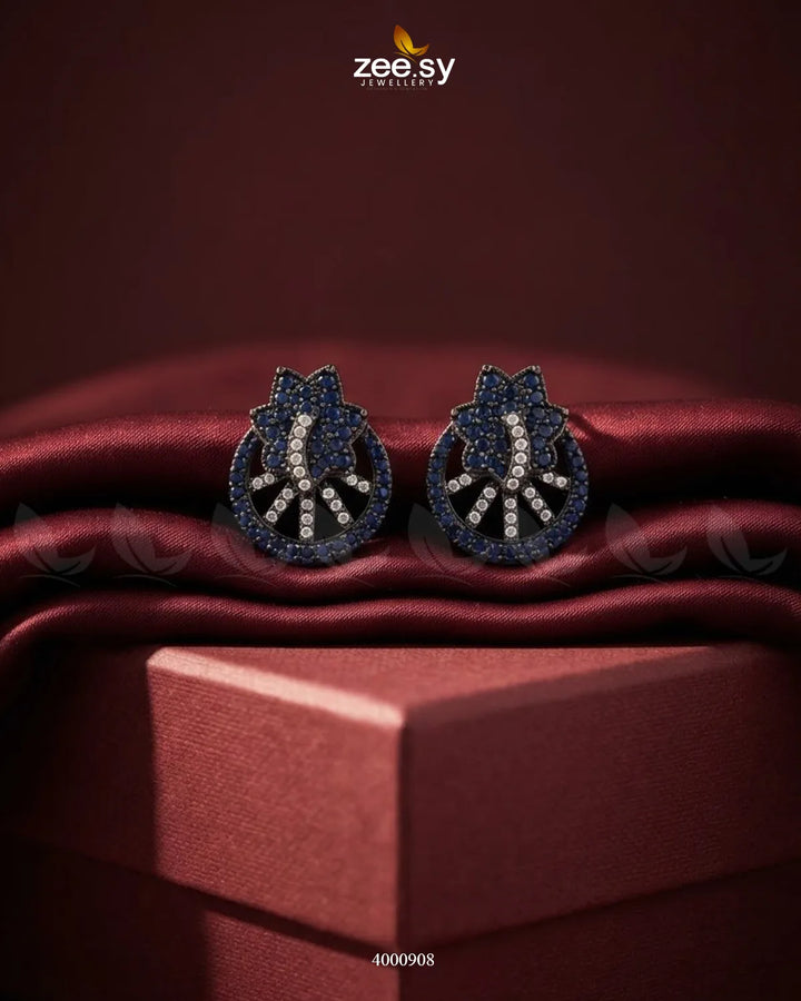 Royal Floral Zircon Earrings - Metallic Metallic Blue Earrings - Zeesy Jewellery Pakistan | Premium Artificial & Imitation Jewellery