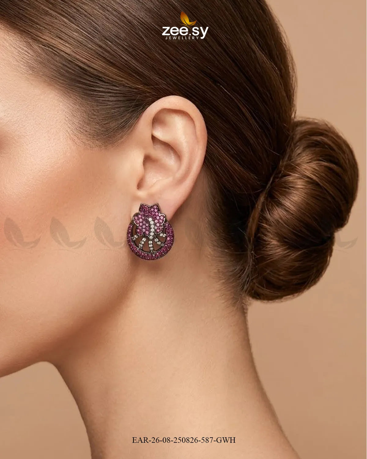 Royal Floral Zircon Earrings - Metallic