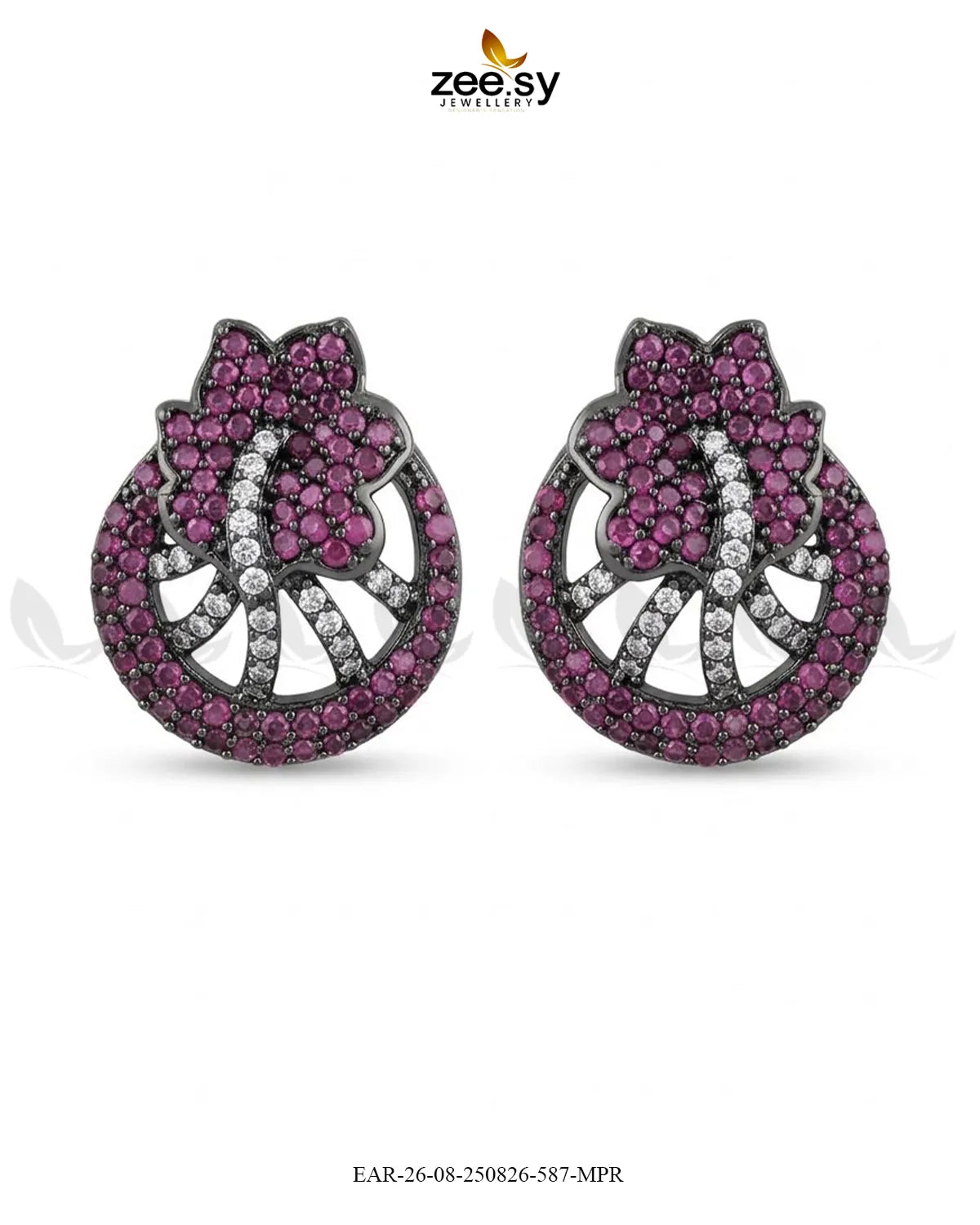 Royal Floral Zircon Earrings - Metallic