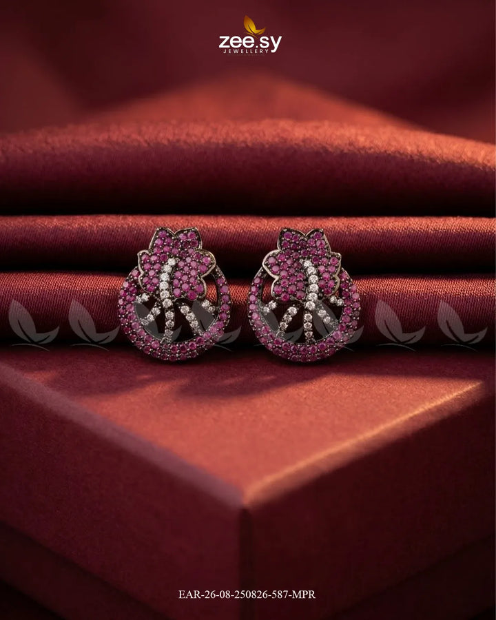 Royal Floral Zircon Earrings - Metallic