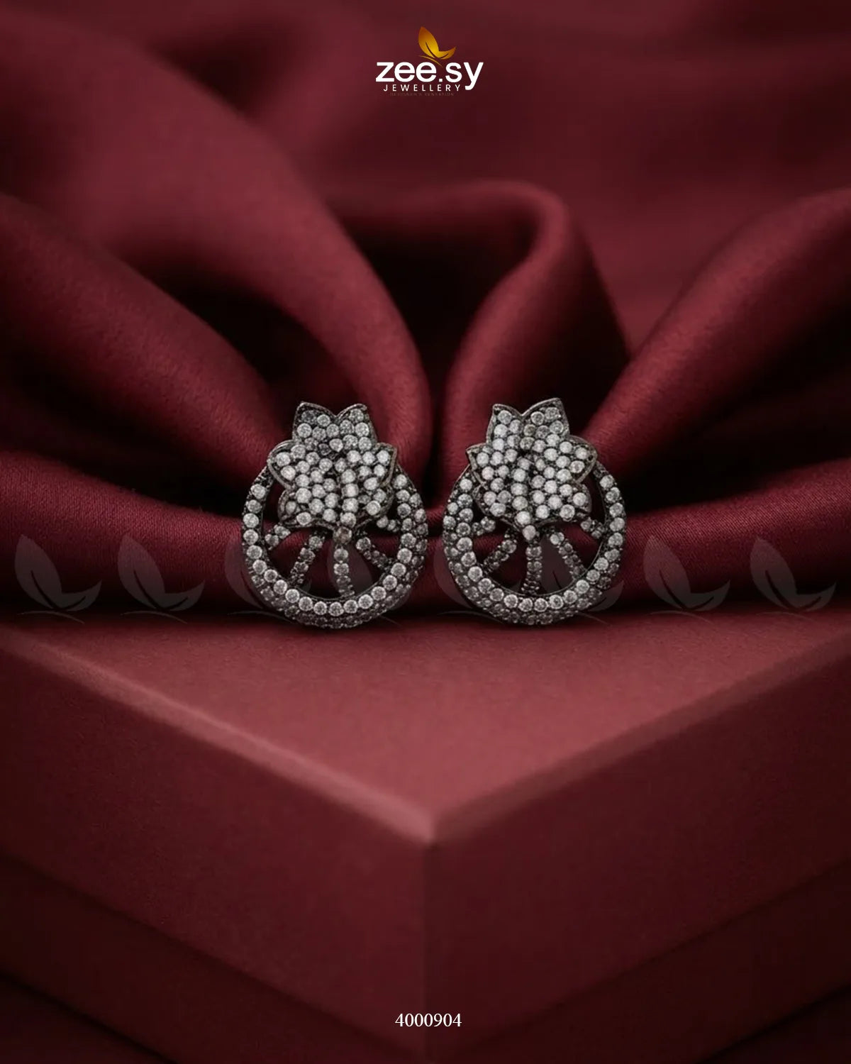 Royal Floral Zircon Earrings - Metallic Metallic White Earrings - Zeesy Jewellery Pakistan | Premium Artificial & Imitation Jewellery