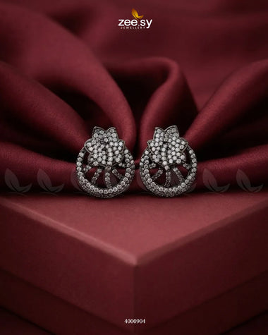 Royal Floral Zircon Earrings - Metallic Metallic White Earrings - Zeesy Jewellery Pakistan | Premium Artificial & Imitation Jewellery