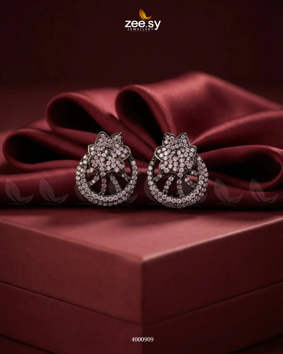 Royal Floral Zircon Earrings - Metallic Earrings - Zeesy Jewellery Pakistan | Premium Artificial & Imitation Jewellery