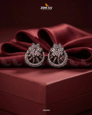 Royal Floral Zircon Earrings - Metallic Earrings - Zeesy Jewellery Pakistan | Premium Artificial & Imitation Jewellery